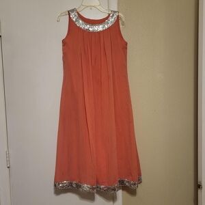 Coral Dress with Silver Sequin Accents